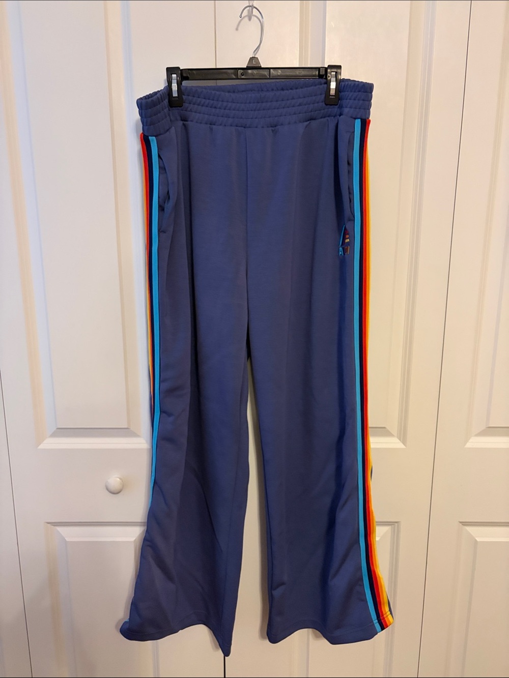 Aldi Gear Wide-Leg Track Pants with Rainbow Side Stripes Size XL